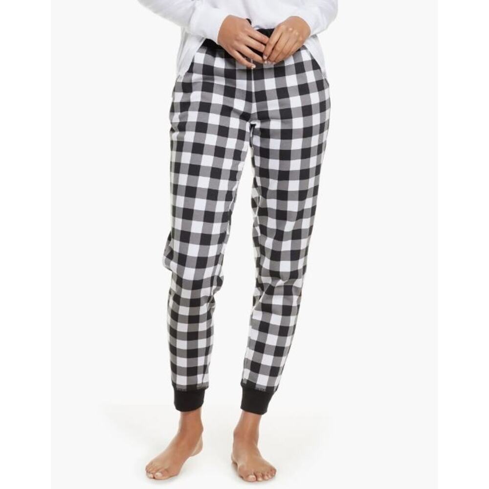 Rachel Parcell Women's Elastic Waist Check Pajama Lounge Pants in Blk/Wht/Gry XS